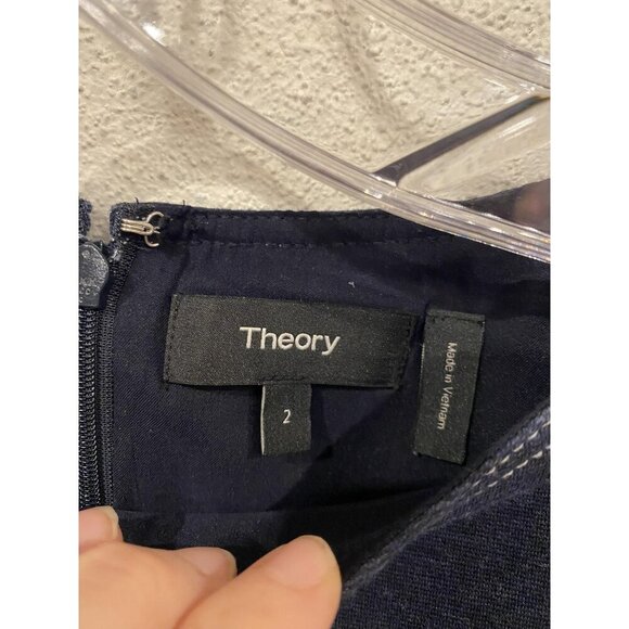 Theory Mod Denim Knit Dress Womens 2 Sleeveless Sheath Shift Pockets Minimalist - Picture 3 of 4